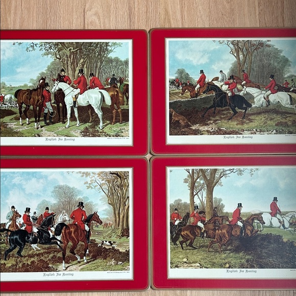 Set of 4 English Fox Hunting Prints with Red Borders